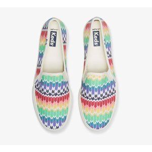 NEW KEDS DOUBLE DECKER FAIR ISLE CANVAS SLIP ON SNEAKERS MULTICOLORED